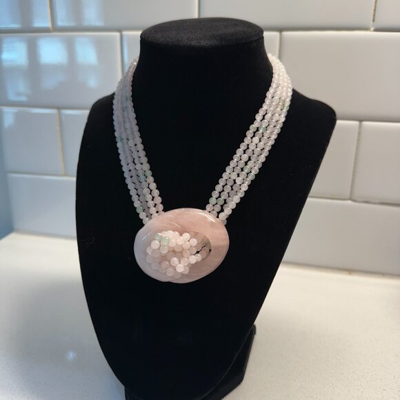 Beautiful Rose Quartz Donut with 4 Strand Bead Choker - Picture 2 of 9